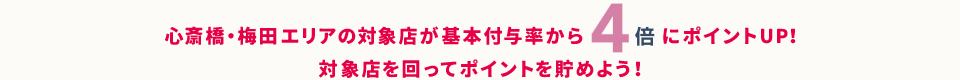 心斎橋・梅田エリアの対象店が基本付与率から 4倍にポイントUP!対象店を回ってポイントを貯めよう!