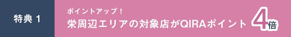 特典 1 ポイントアップ!栄周辺エリアの対象店がQIRAポイント4倍