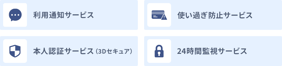 利用通知サービス 使い過ぎ防止サービス 本人認証サービス（3Dセキュア） 24時間監視サービス